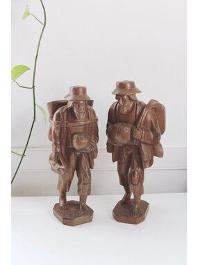 Vintage Hand-Carved Wooden Traveling Men Figurines - Vagabond Rustic Sculptures